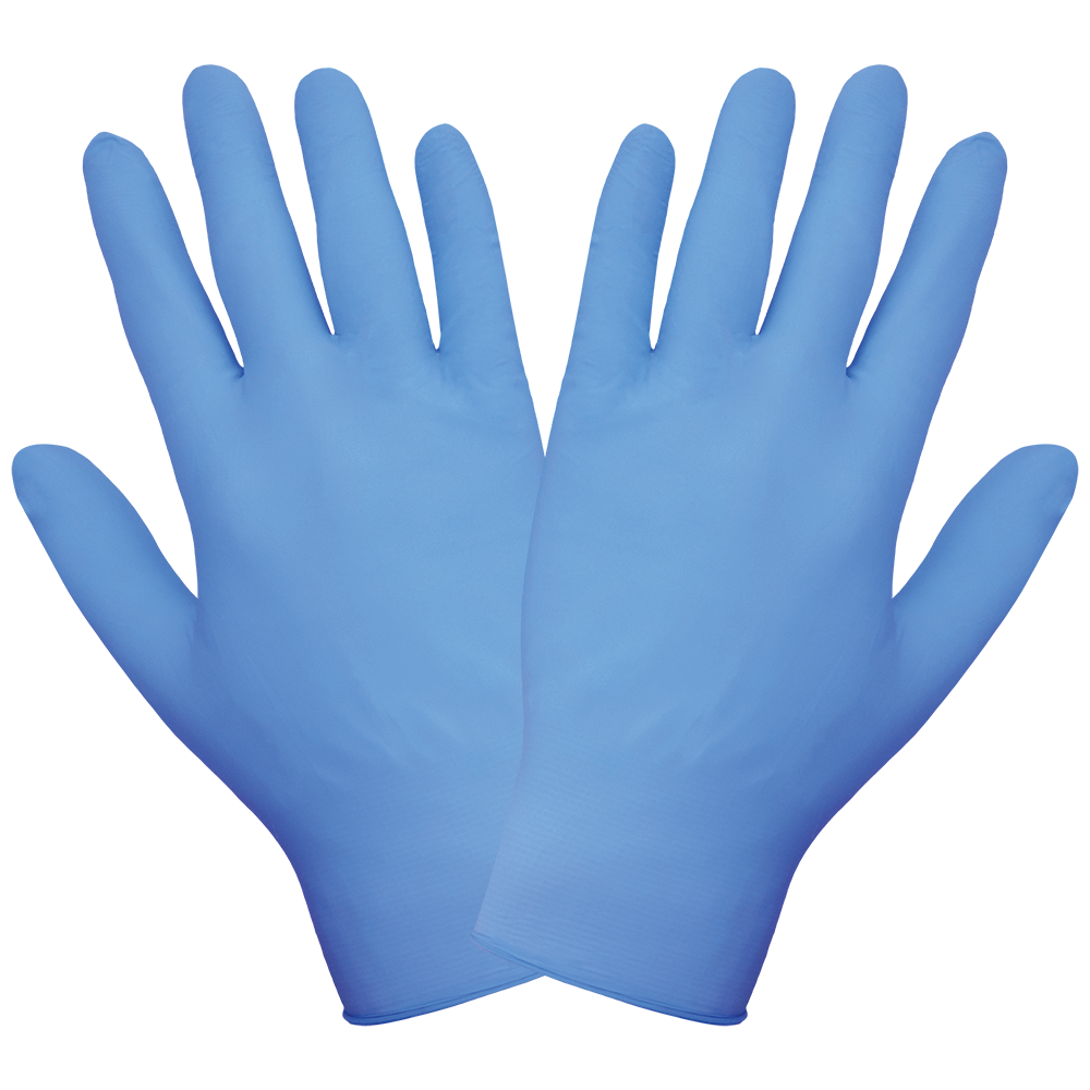 Pair Of Blue Nitrile Gloves Front View Fingers Together Isolated PNG