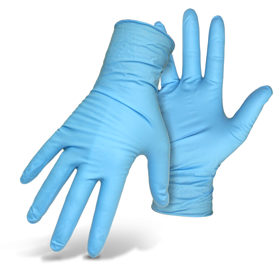 Pair Of Light Blue Nitrile Medical Gloves Open Palms Transparent Background PNG