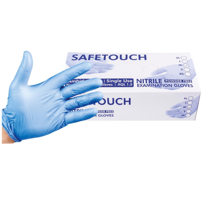 Safetouch Blue Disposable Medical Gloves Box With Glove Illustration