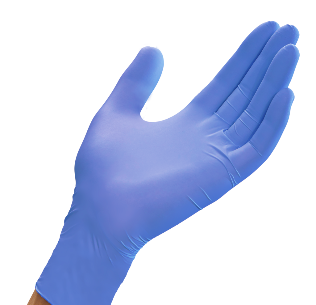 Single Periwinkle Blue Nitrile Medical Glove Open Palm Product View