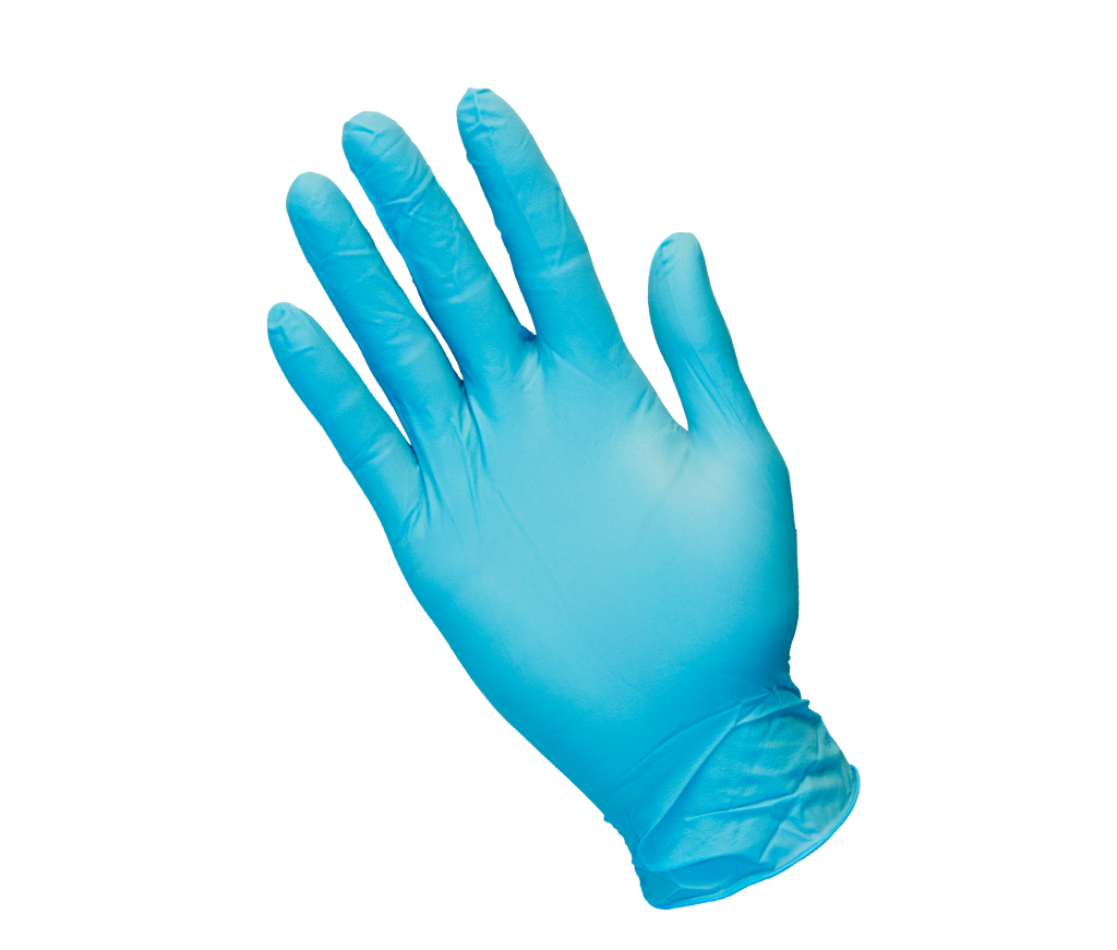 Single Turquoise Blue Nitrile Glove Open Palm Transparent Background PNG