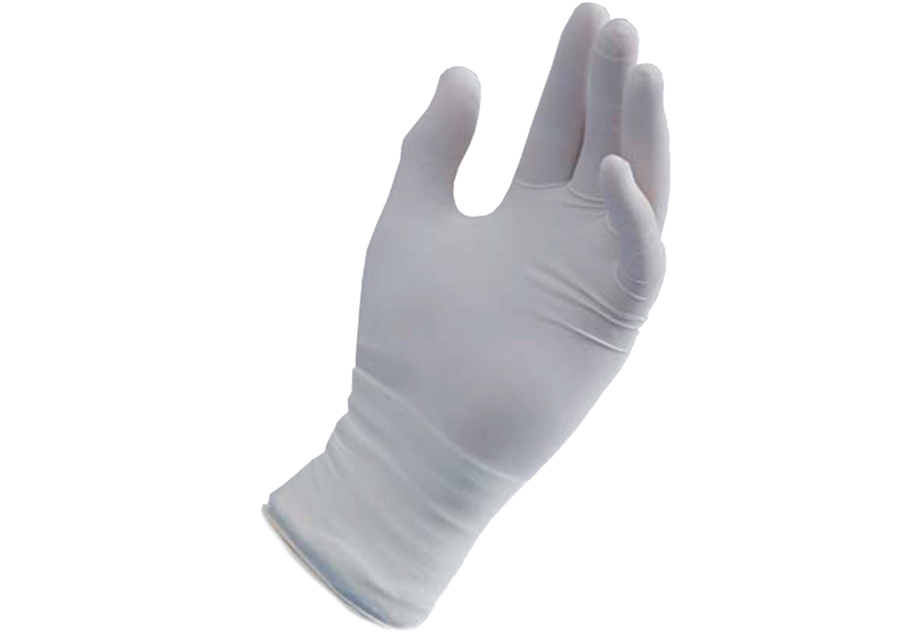 Single White Gray Medical Examination Glove Open Palm Isolated PNG