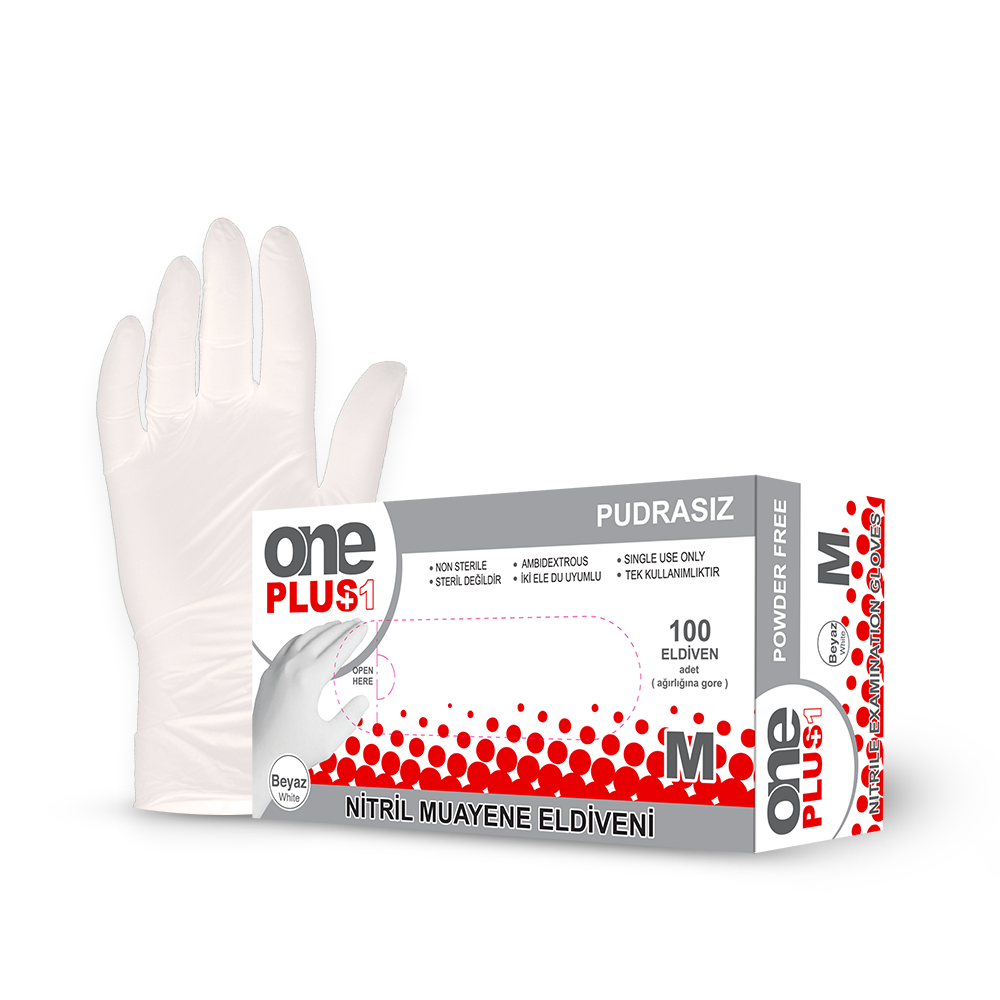White One Plus Medical Gloves Package With Glove Product Image