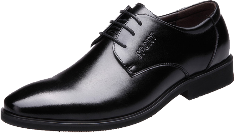 Black Leather Cap Toe Oxford Shoes With Glossy Formal Finish PNG