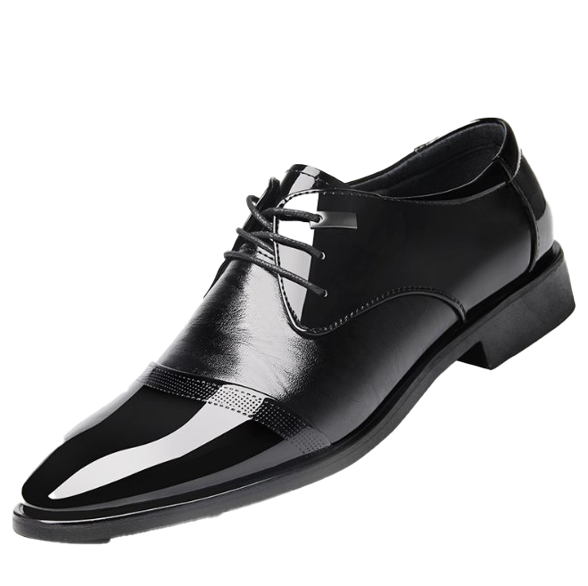 Black Patent Leather Formal Lace Up Shoe With Polished Toe PNG