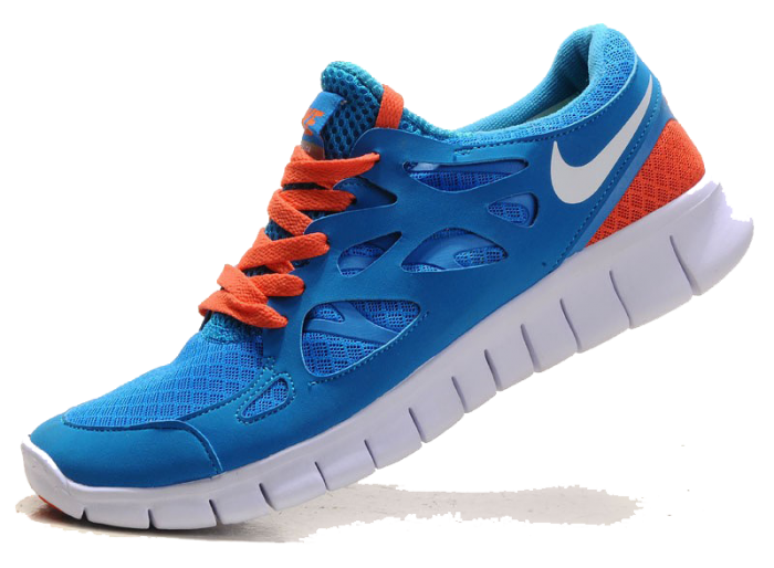 Blue And Orange Lightweight Running Sneaker With Cushioned White Sole PNG