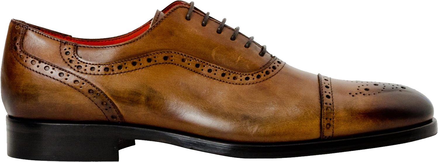 Brown Brogue Oxford Dress Shoe With Wingtip Perforation Detail PNG