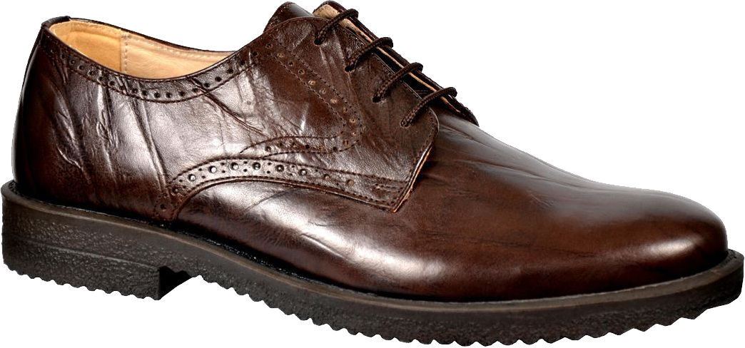 Dark Brown Brogue Oxford Dress Shoe With Decorative Perforations PNG