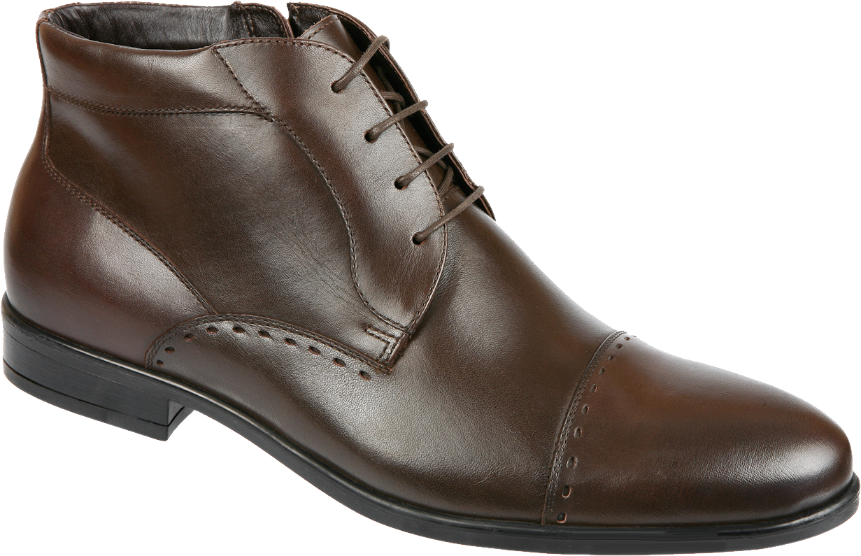 Dark Brown Leather Mens Ankle Boot With Side Stitching Detail PNG