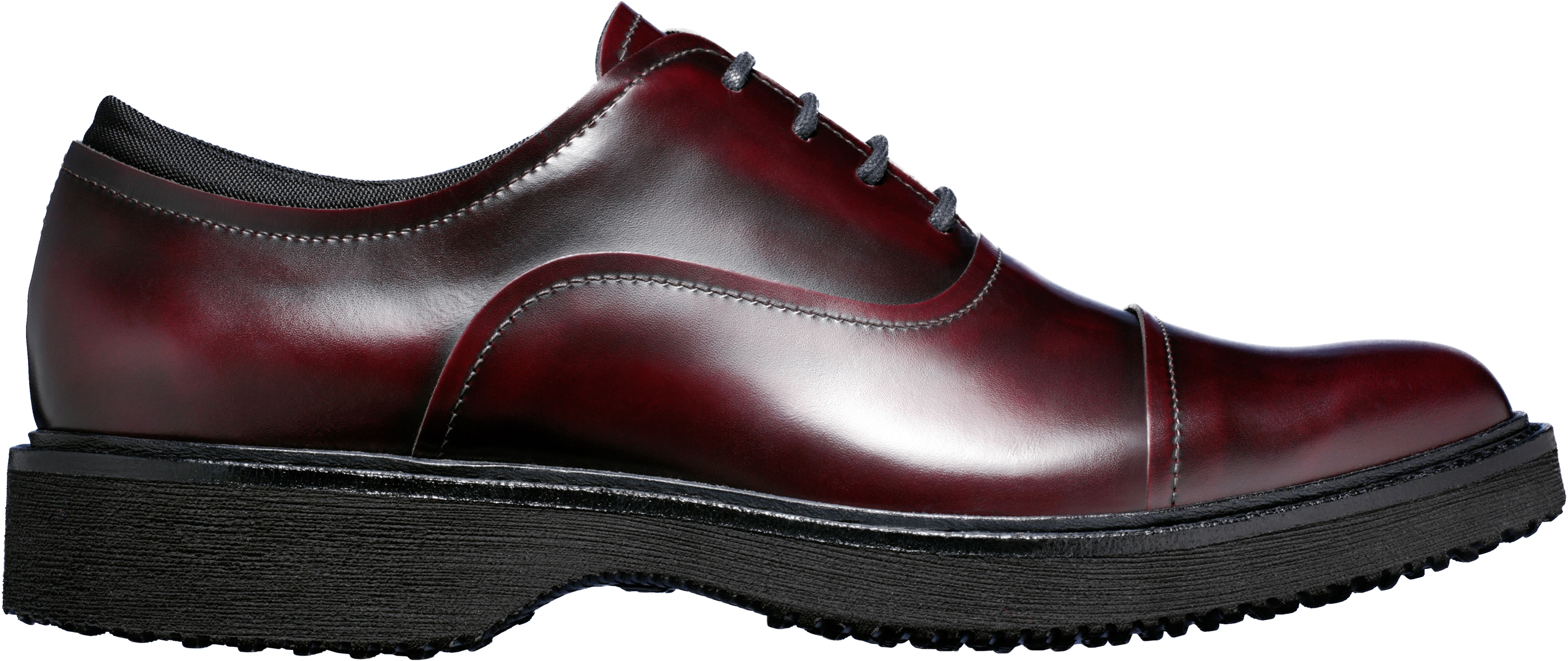 Dark Burgundy Leather Oxford Dress Shoe With Black Sole Product Image PNG