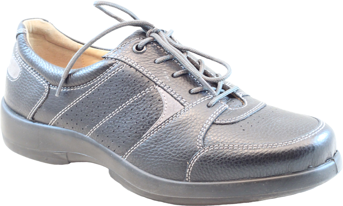 Gray Leather Lace Up Casual Shoes With Contrast Stitching Product Photo PNG