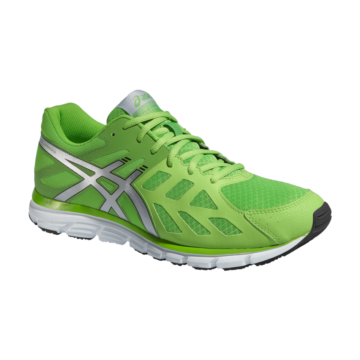 Green Mesh Running Shoe With White Cushioned Athletic Sole PNG