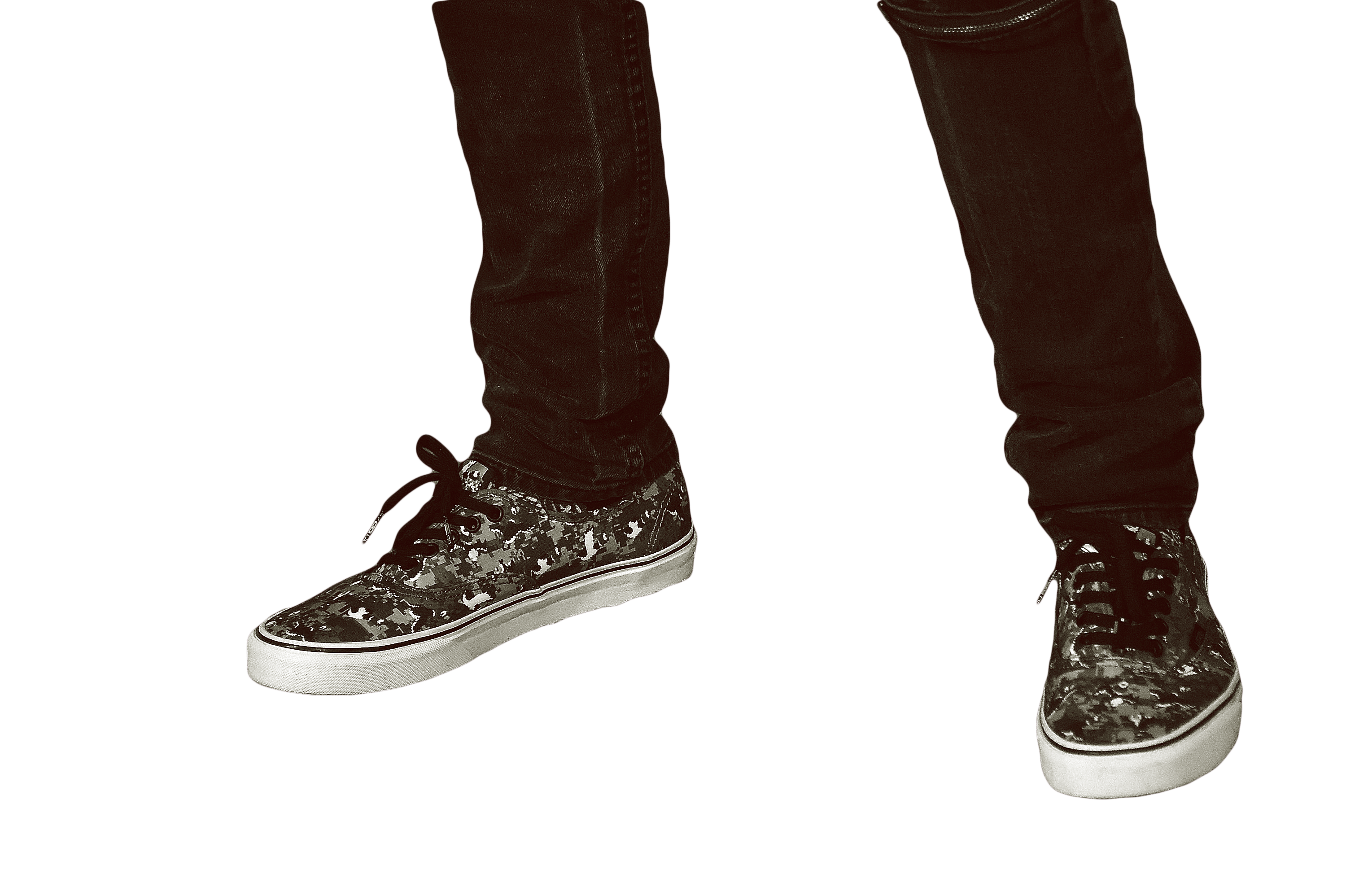 Man Wearing Black Casual Sneakers With Dark Jeans Street Style Photo PNG