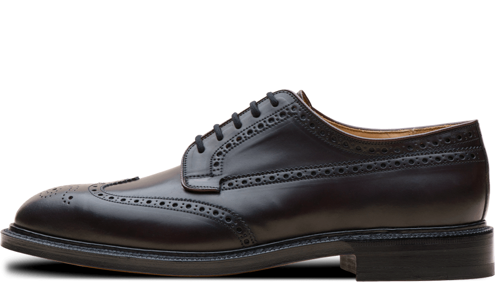 Navy Blue Wingtip Oxford Dress Shoe With Brogue Perforations PNG