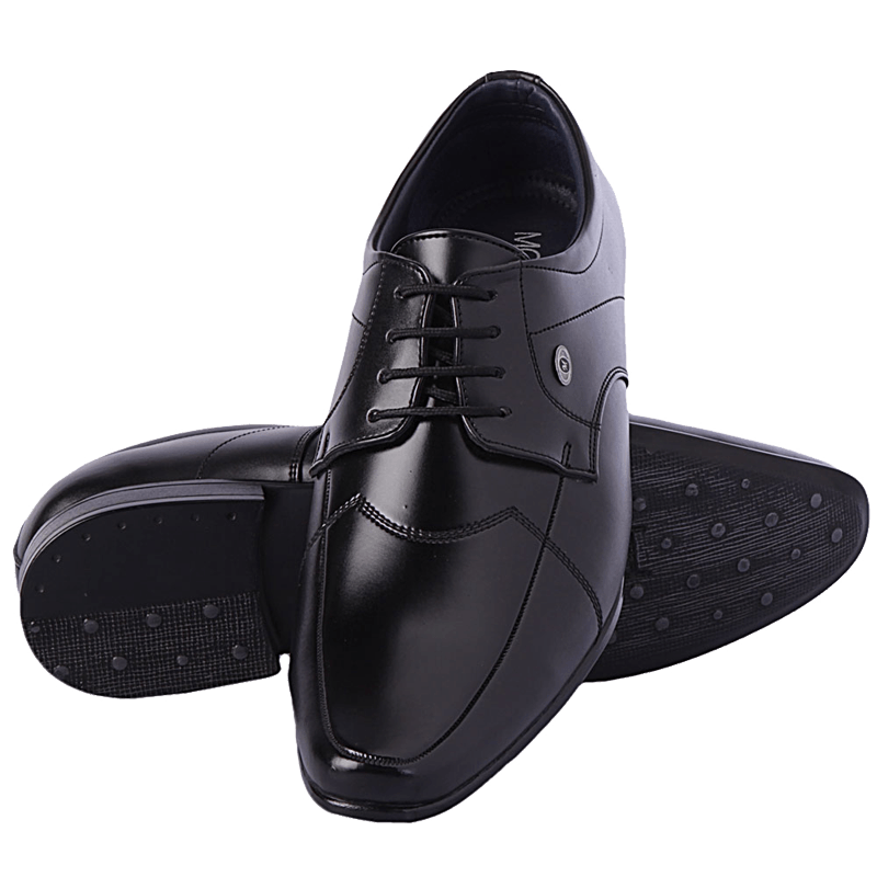Pair Of Black Leather Oxford Shoes With Polished Formal Finish PNG