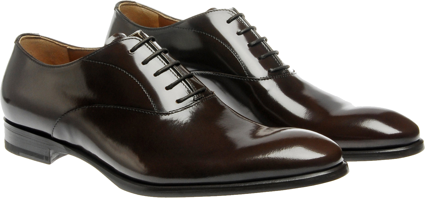 Pair Of Dark Brown Polished Oxford Shoes For Mens Formal Wear PNG