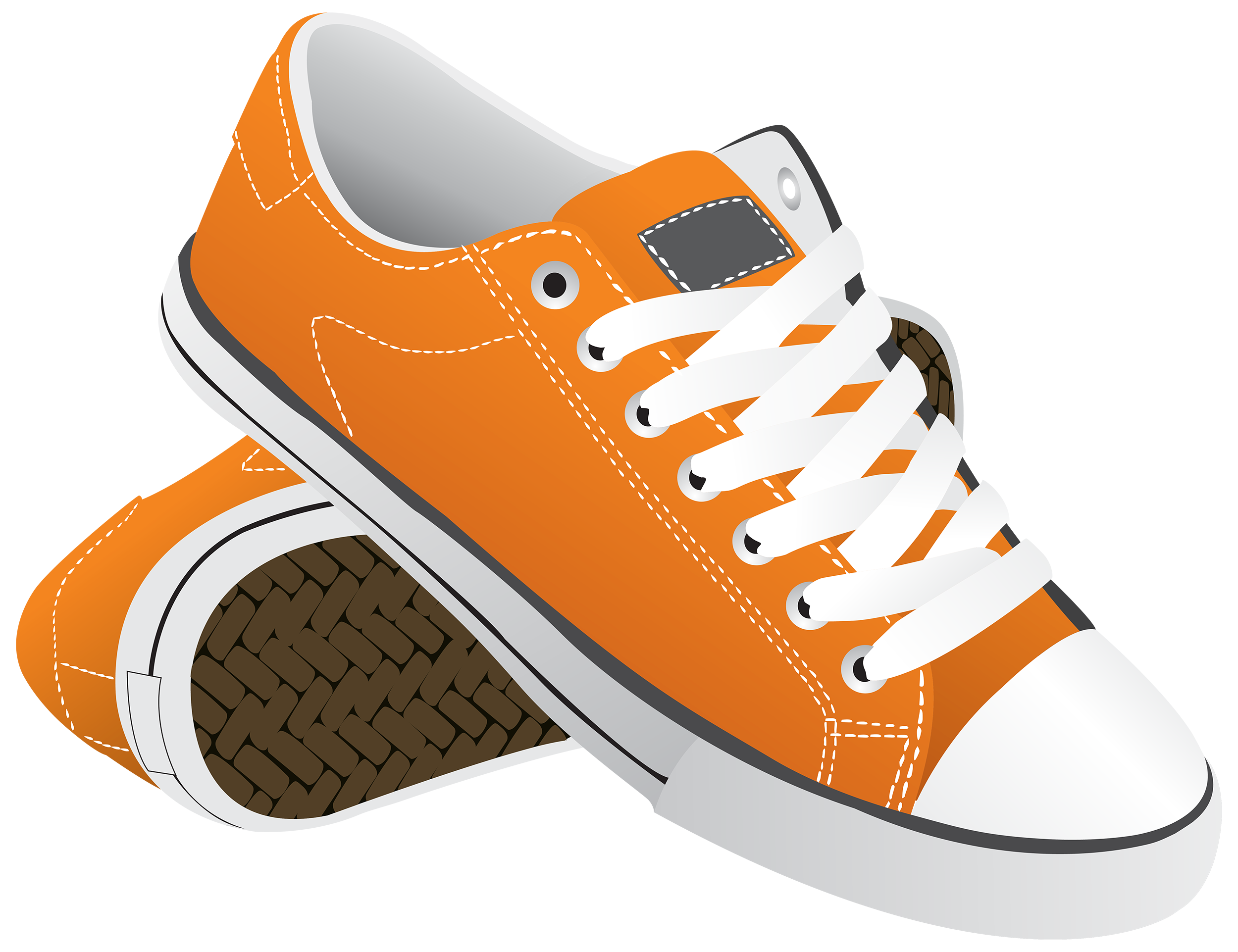Pair Of Orange Canvas Lace Up Sneakers With White Rubber Soles PNG