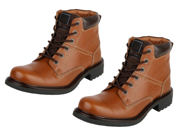 Pair Of Tan Brown Leather Ankle Boots With Lace Up Front PNG