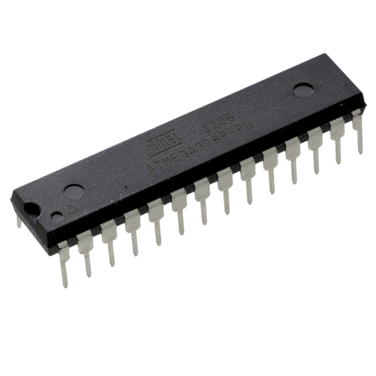 Black DIP Integrated Microcontroller Chip With Silver Connector Pins PNG