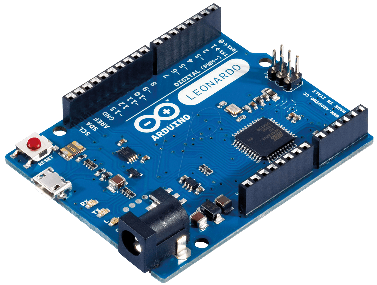 Blue Arduino Leonardo Board With USB And Power Connector Product Image PNG