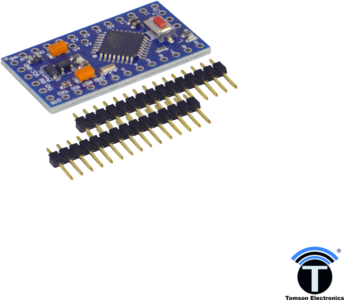 Small Blue Microcontroller Breakout Board With Pin Header Connectors PNG