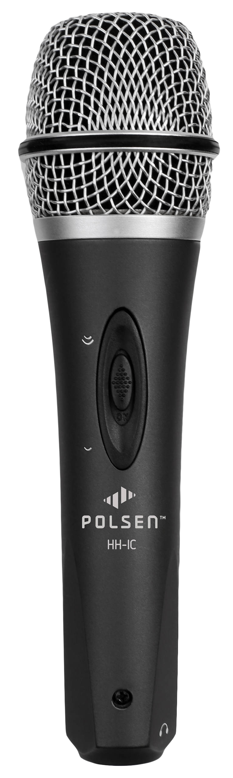 Black Handheld Dynamic Microphone With On Off Switch Front View PNG