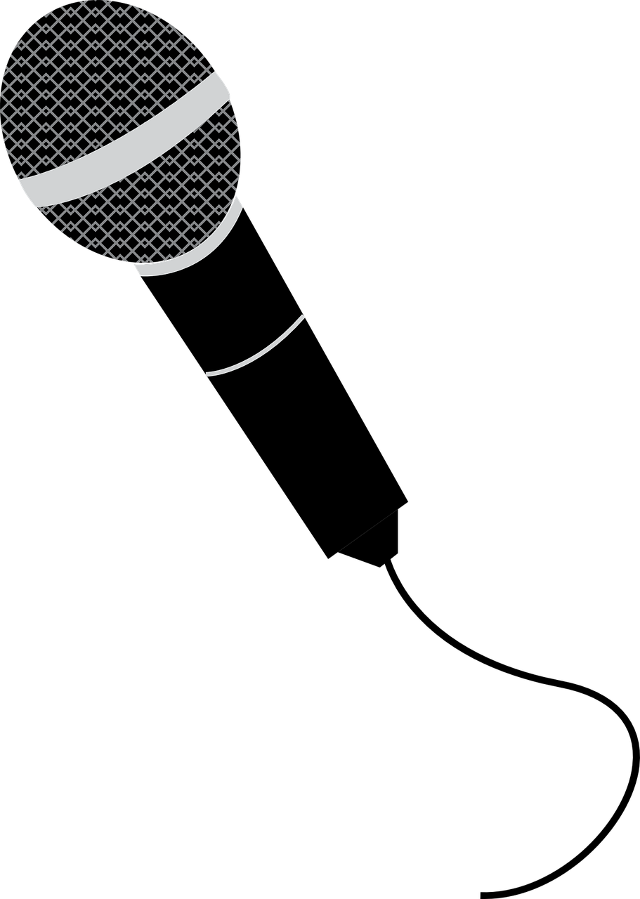 Black Handheld Microphone Silhouette With Curved Cable Illustration PNG