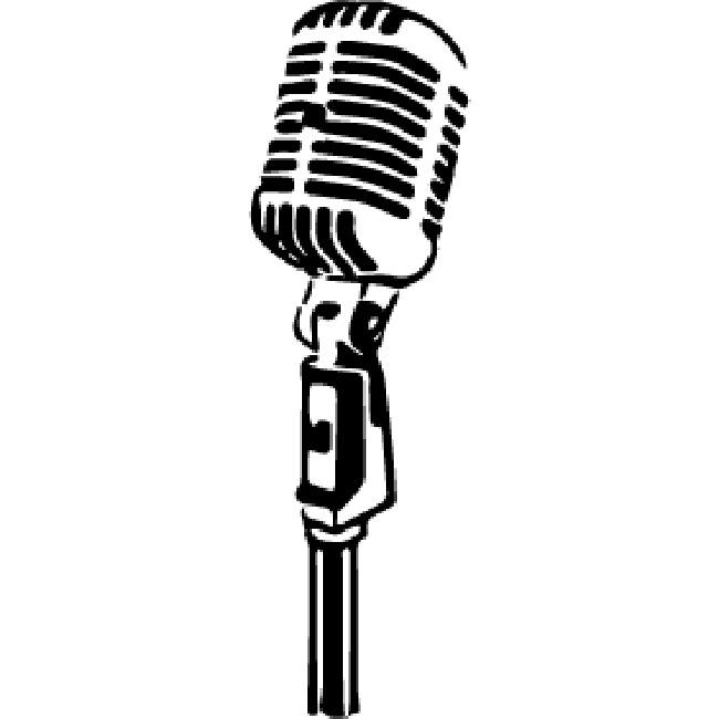 Black Outline Drawing Of Classic Retro Microphone On Stand PNG
