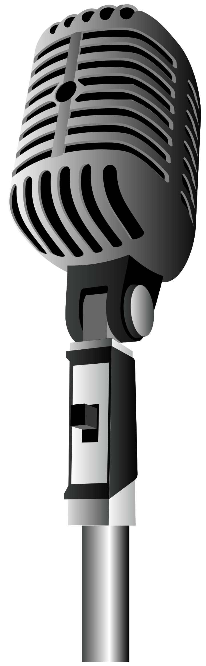 Black Retro Broadcast Microphone Front View On Slim Stand PNG