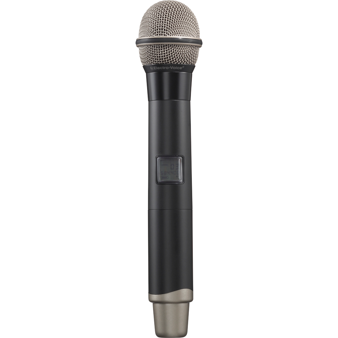Black Wireless Handheld Microphone With Silver Mesh Head PNG