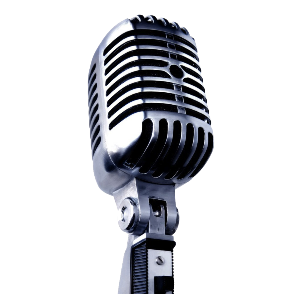 Blue Silver Retro Broadcast Microphone With Upright Stand Product Photo PNG