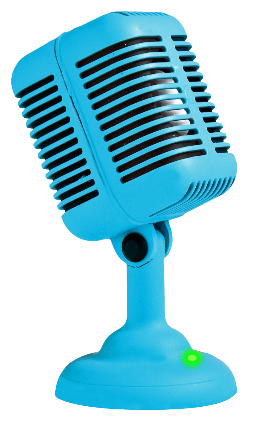 Bright Blue Retro Microphone With Matching Desktop Base Illustration PNG