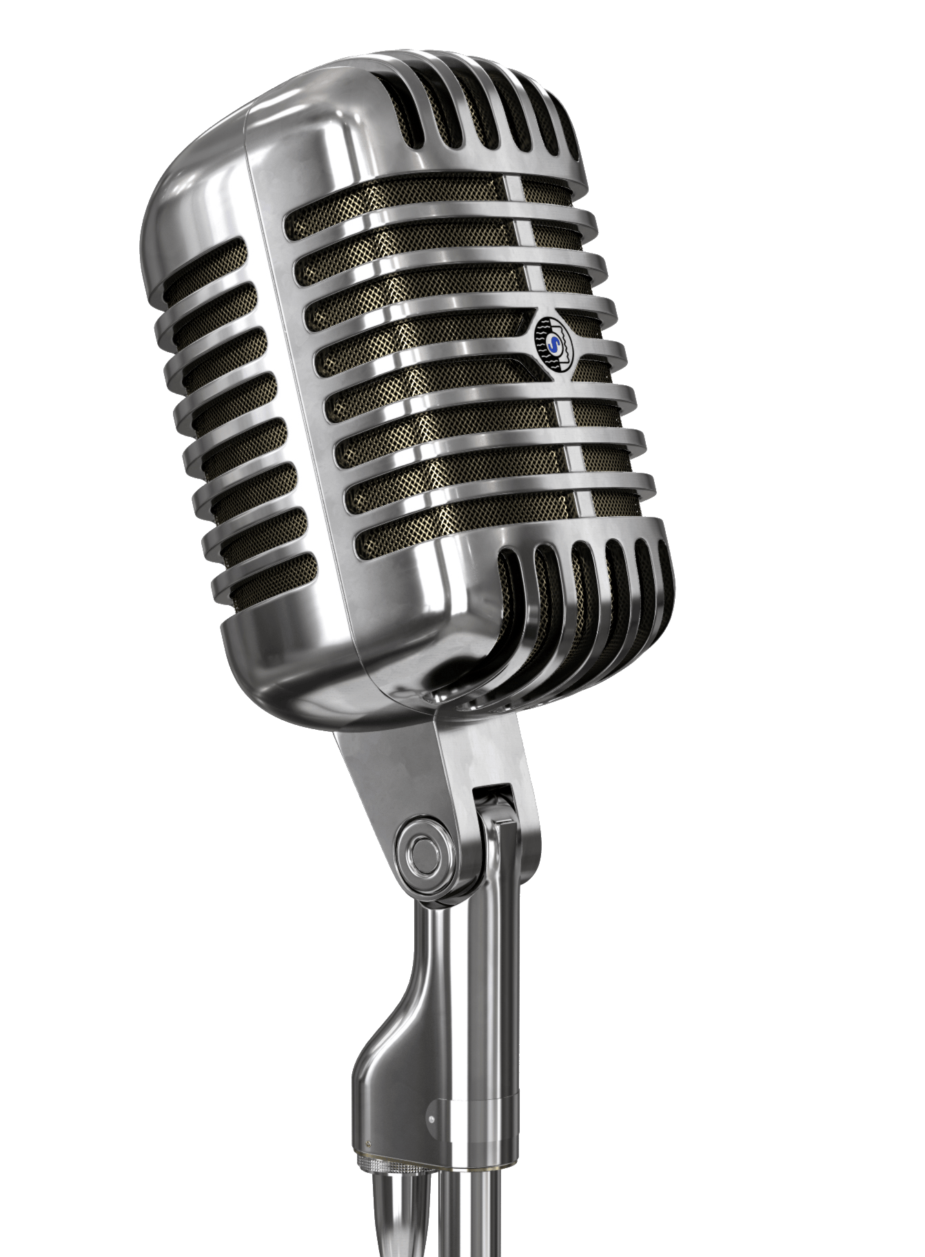Chrome Retro Broadcast Microphone Close Up With Silver Grill PNG