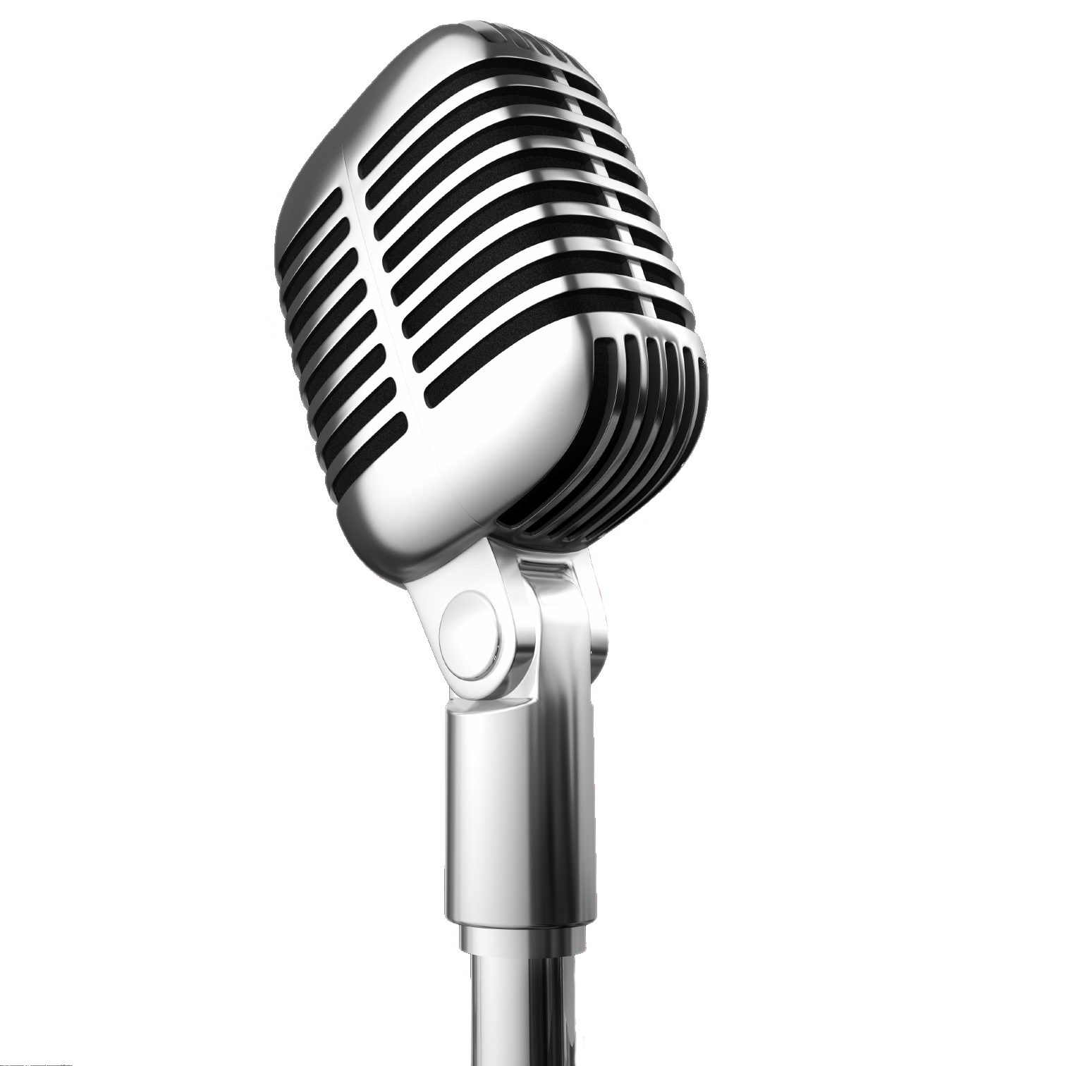 Chrome Vintage Broadcast Microphone With Horizontal Grill Product View PNG
