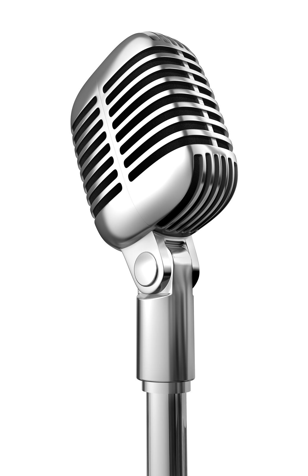 Classic Silver Retro Microphone On Stand Front Angle Product Photo PNG
