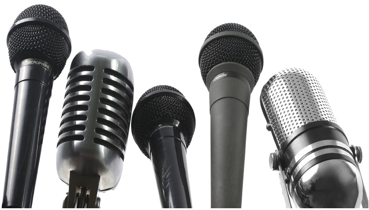 Collection Of Five Black And Silver Handheld Microphones Product Display PNG