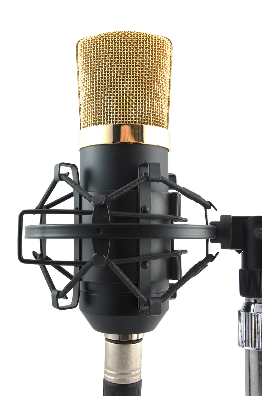 Gold Top Condenser Studio Microphone In Shock Mount On Stand PNG
