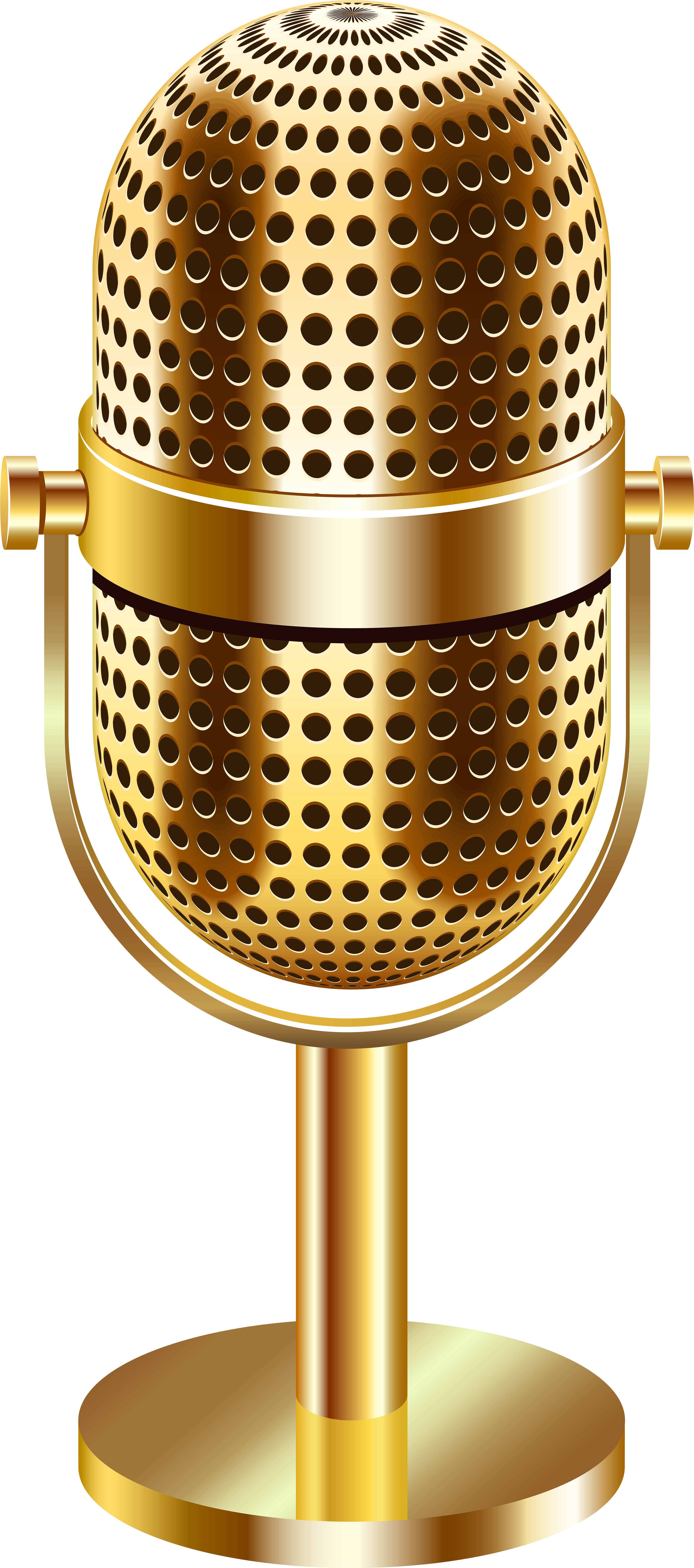 Gold Vintage Broadcast Microphone On Matching Desktop Stand Isolated PNG PNG