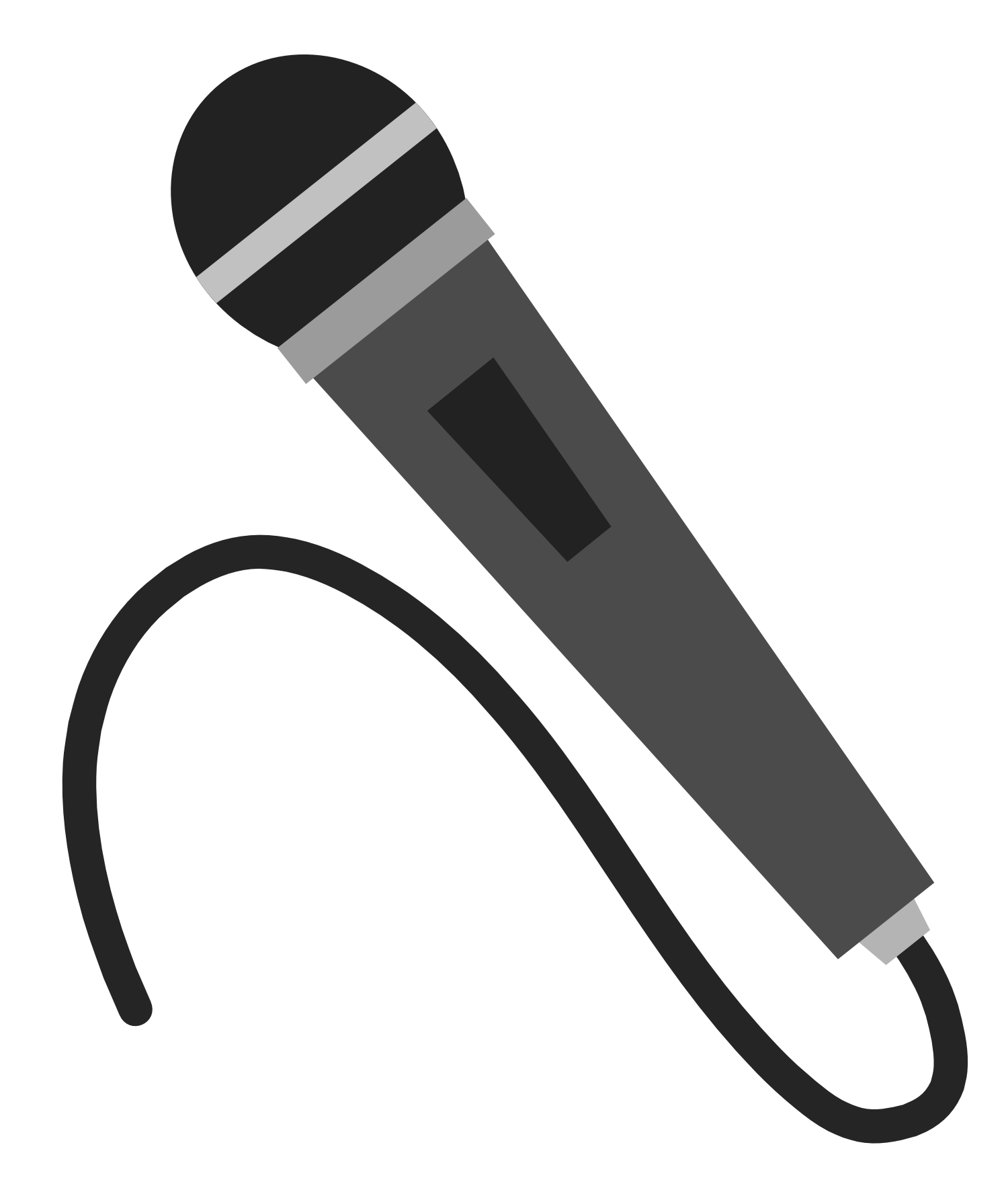 Gray Flat Microphone Illustration With Cable And Dark Grill PNG
