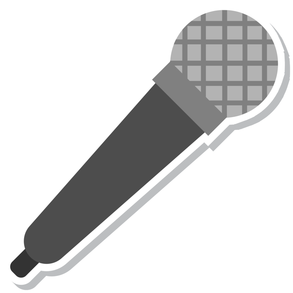 Gray Handheld Microphone Flat Icon With Mesh Grill And White Outline PNG