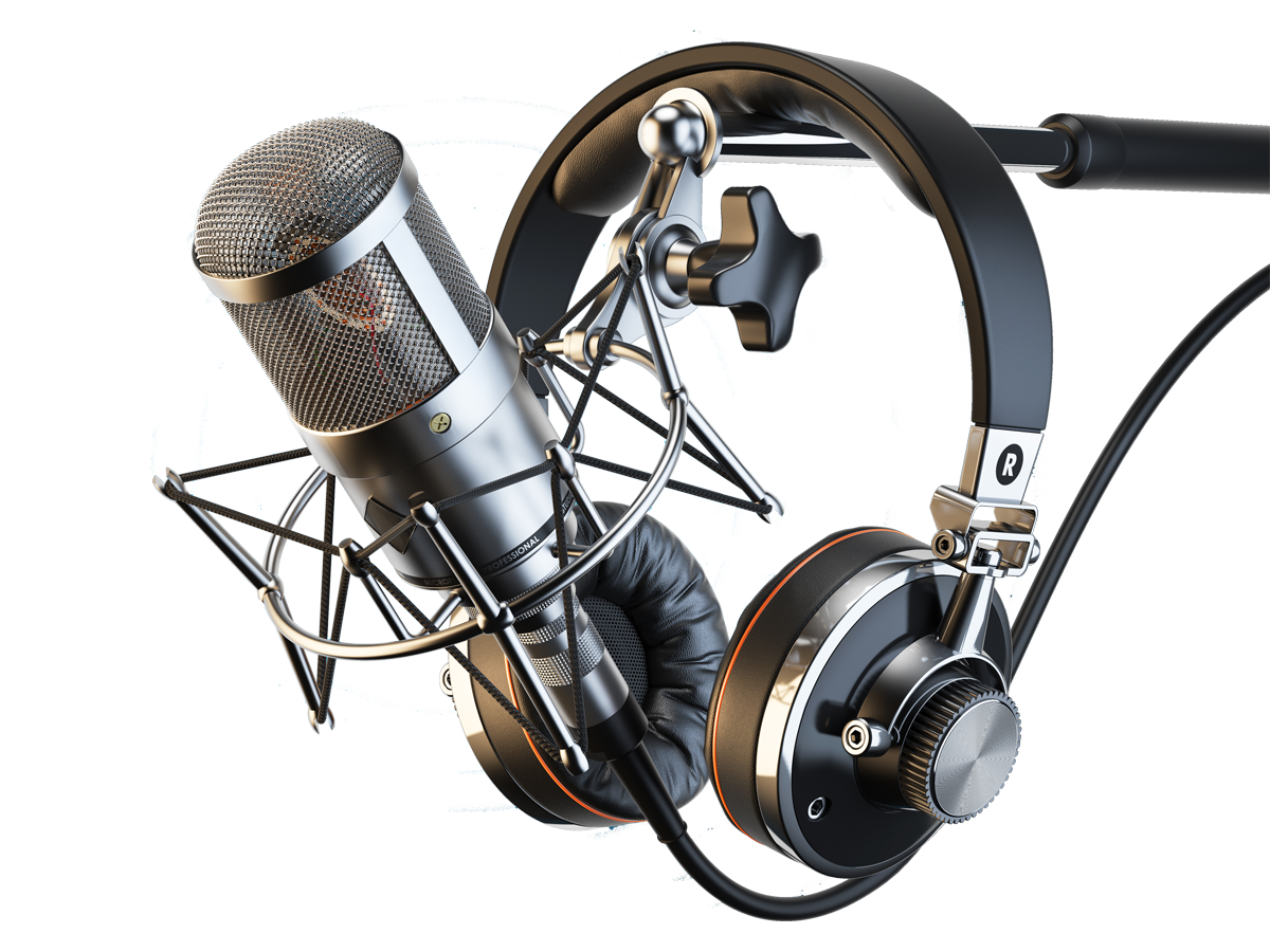 Professional Studio Condenser Microphone In Shock Mount With Headphones PNG