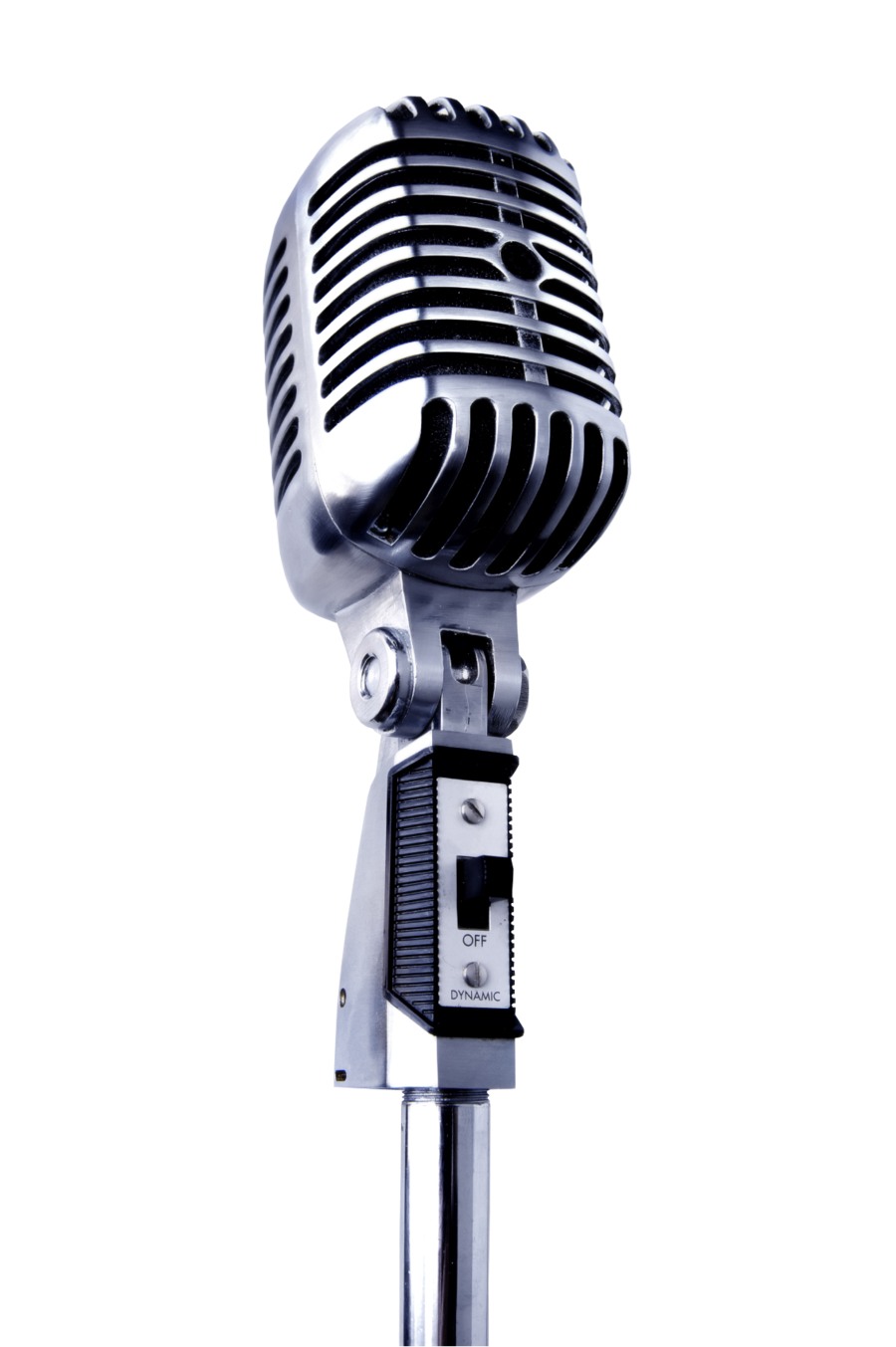 Silver And Navy Vintage Microphone With Upright Table Stand PNG