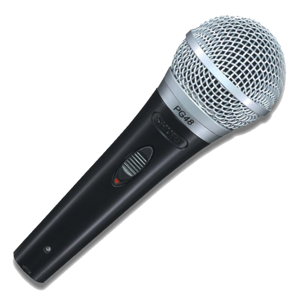 Silver Mesh Handheld Dynamic Microphone With Black Handle PNG