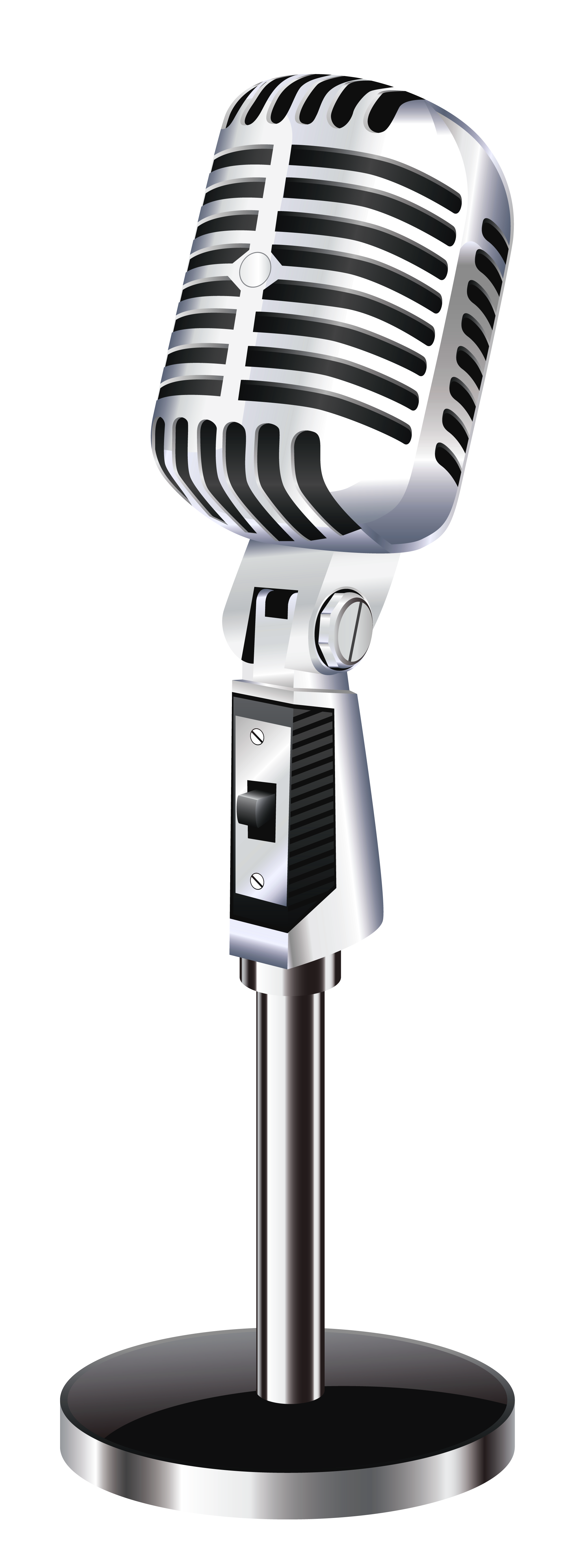 Silver Retro Microphone On Round Black Desktop Base Isolated Product Image PNG