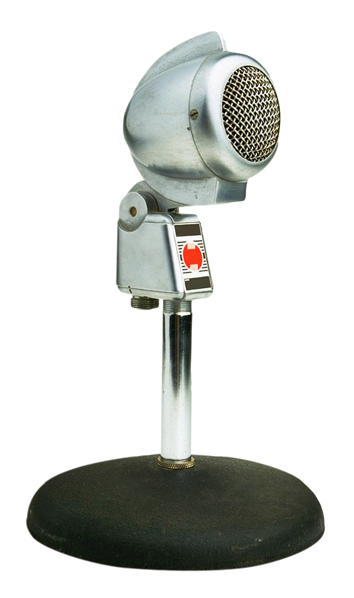 Small Silver Retro Microphone With Circular Desktop Base Product View PNG