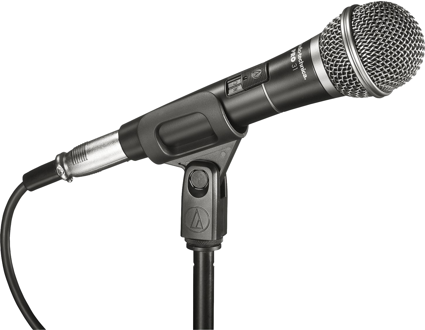 Wired Dynamic Microphone Mounted On Adjustable Stand Product Image PNG