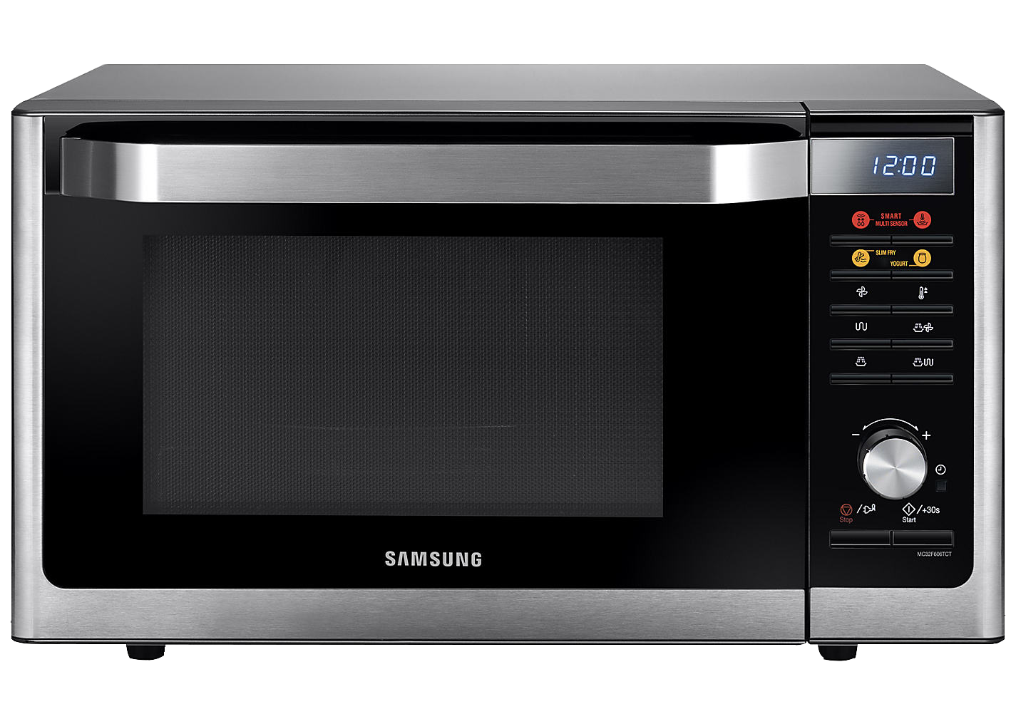 Black Samsung Microwave Oven With Silver Horizontal Door Handle PNG