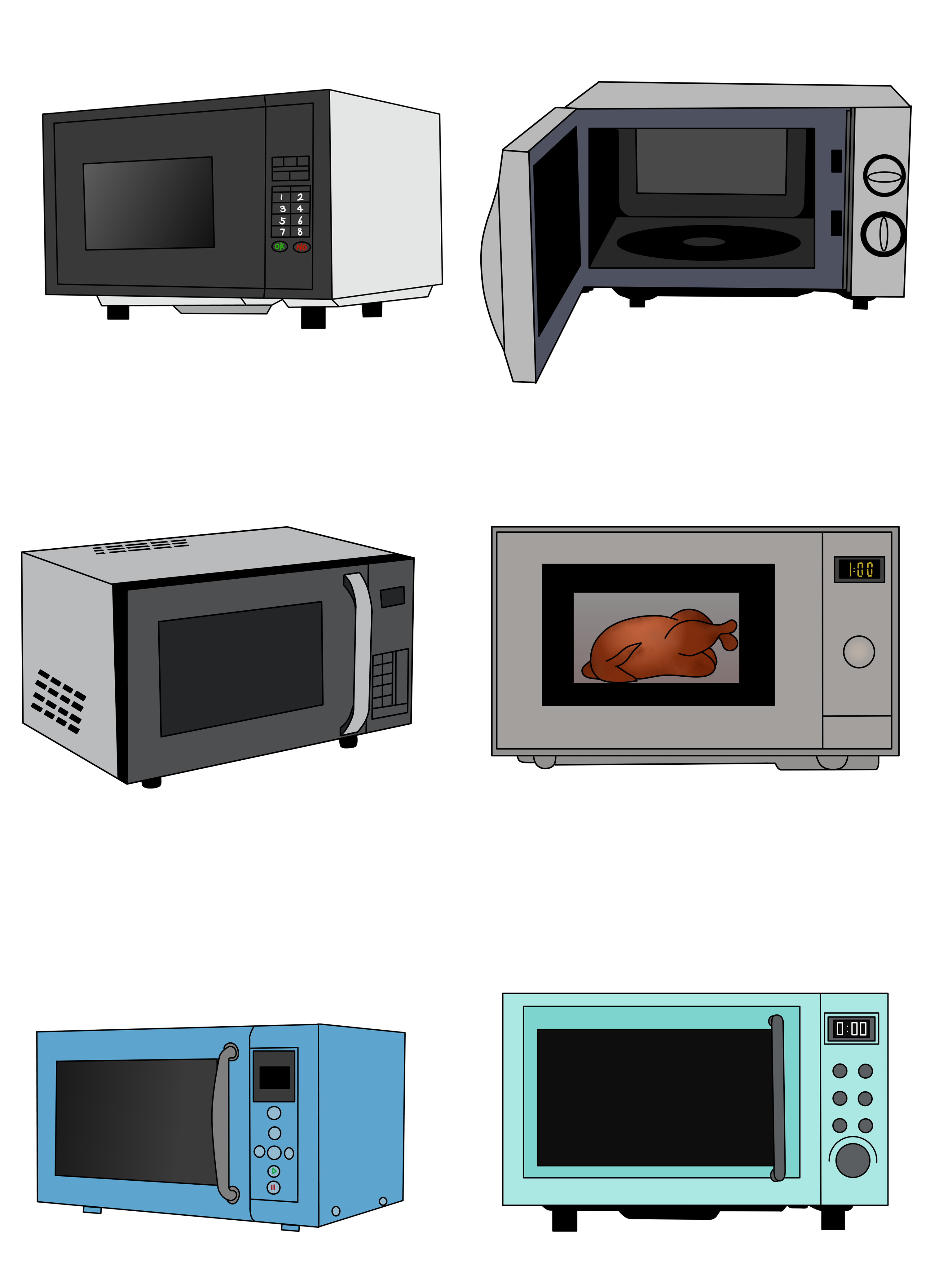 Collection Of Microwave Oven Styles In Black Silver And Blue PNG