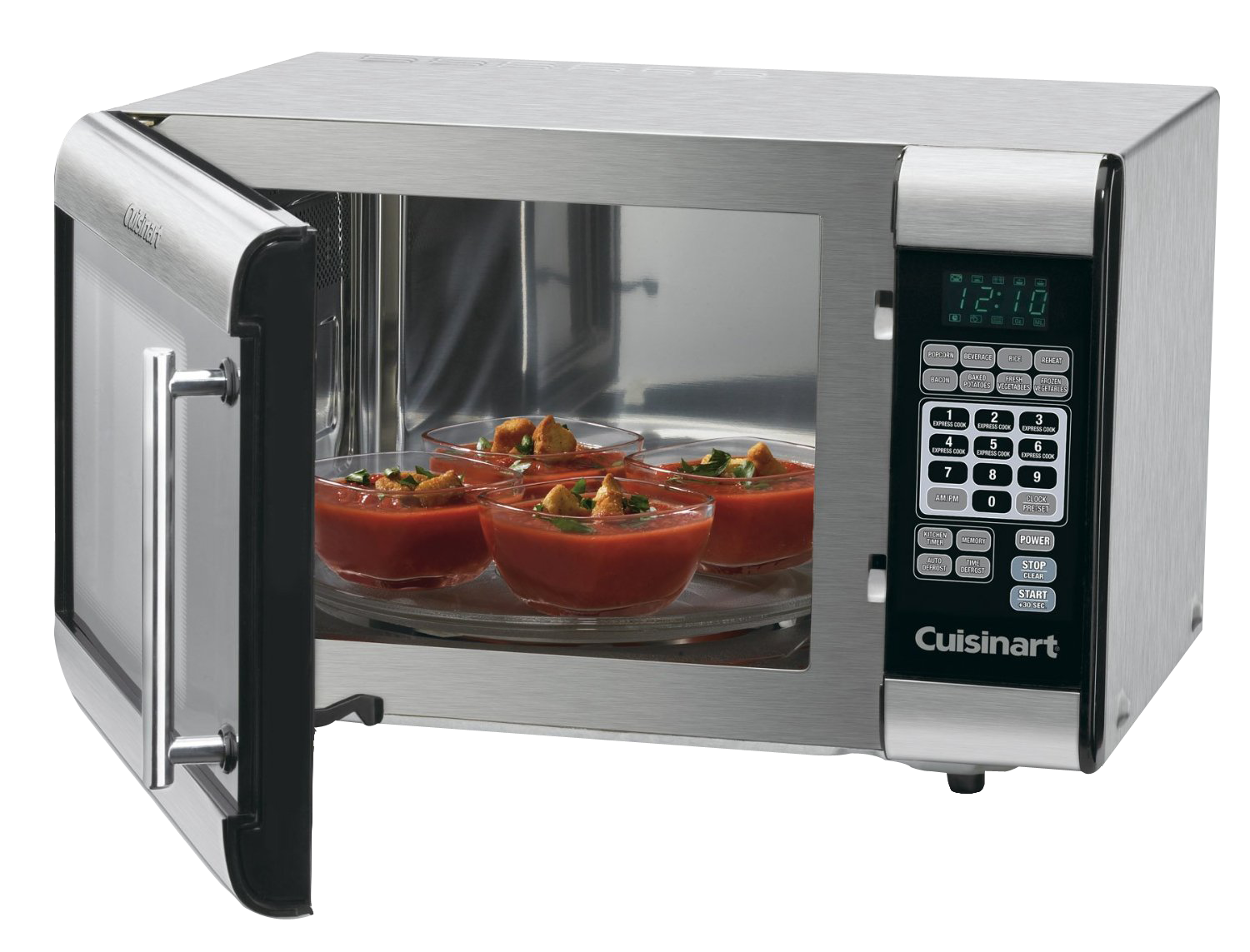 Cuisinart Stainless Microwave Oven Open Door With Food Inside PNG