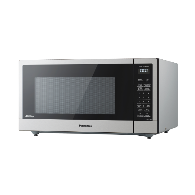Silver Panasonic Countertop Microwave Oven With Side Control Panel PNG